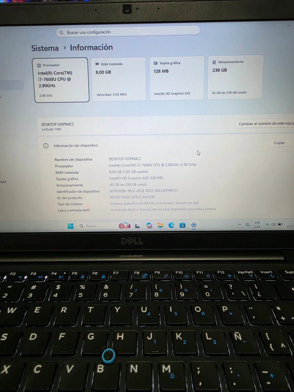 Miniatura Dell Latitude, i7 7th, 8gb Ram, 256gb SSD, 14"