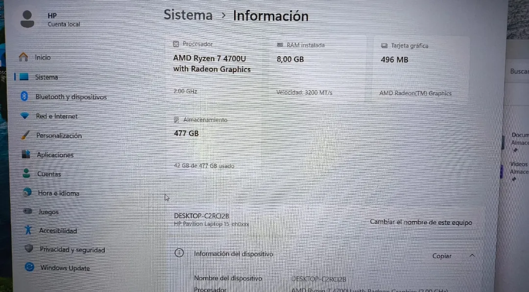 Miniatura Hp Pavilion, R7 4700U, 16gb Ram, 512gb SSD, 15.6"