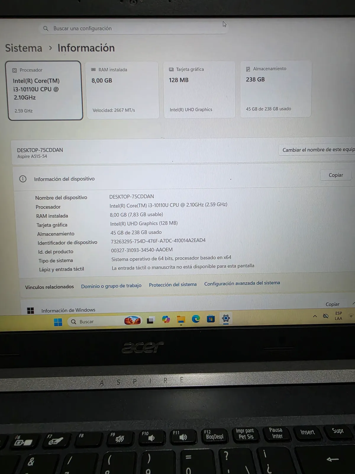 Miniatura Acer Aspire, i3 10th, 8gb Ram, 256gb SSD, 14"
