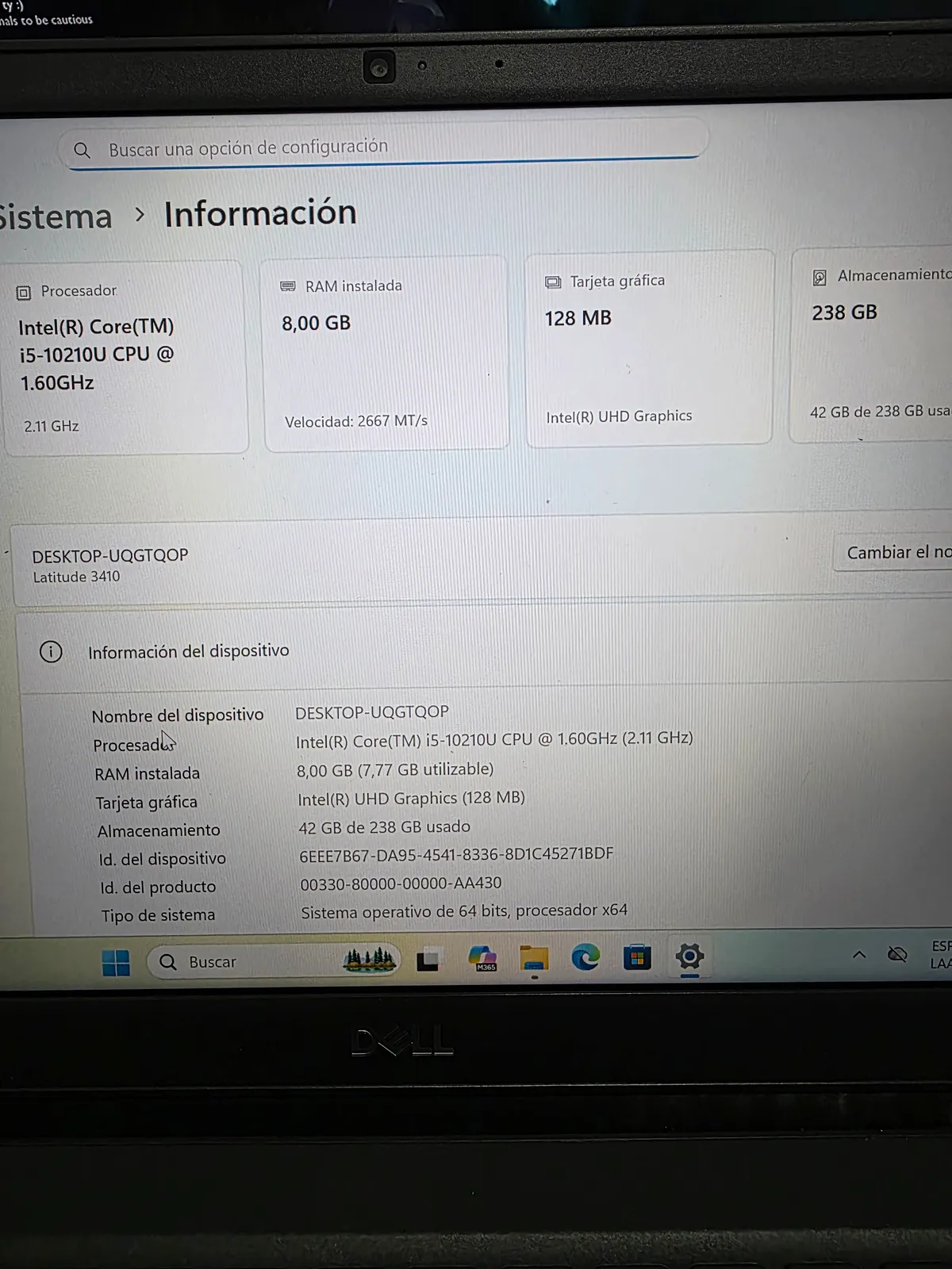 Miniatura Dell Latitude 3410, i5 10th, 8gb Ram, 256gb SSD, 14"
