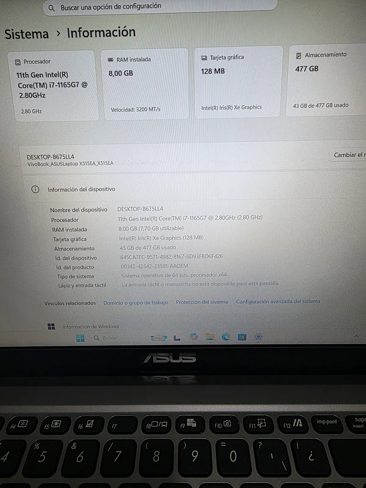 Miniatura Asus VivoBook, i7 11th, 8gb Ram, 512gb SSD, 15.6"